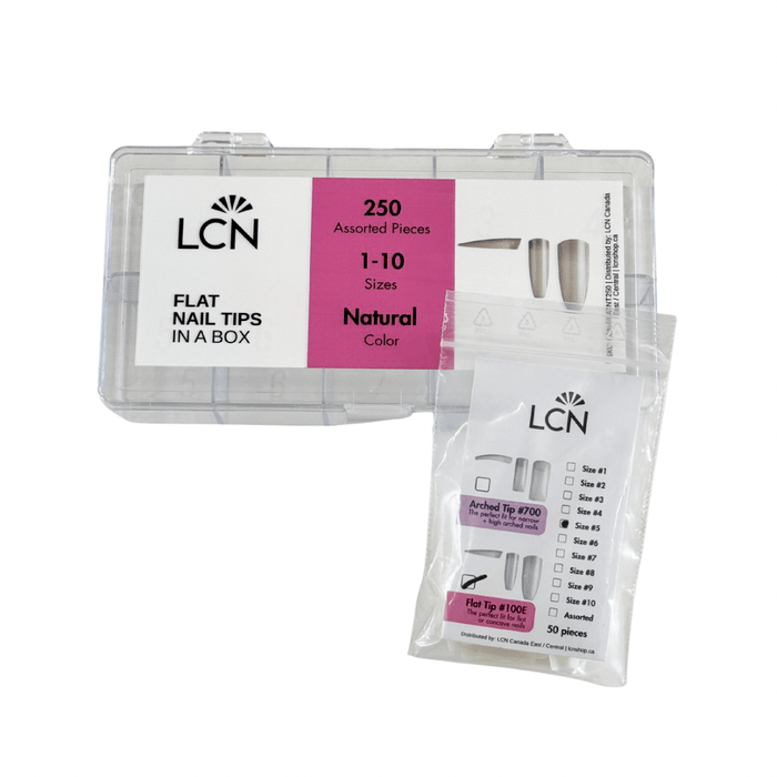 LCN Flat Nail Tips 100E, Coffin 250pcs Assorted Box