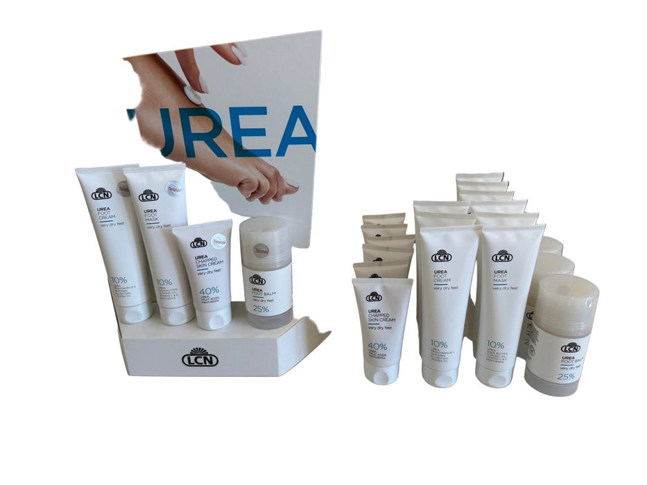 LCN Urea Footcare Line Bundle includes 24 retail products (6x4 SKUs), Retail Display + 4 Testers