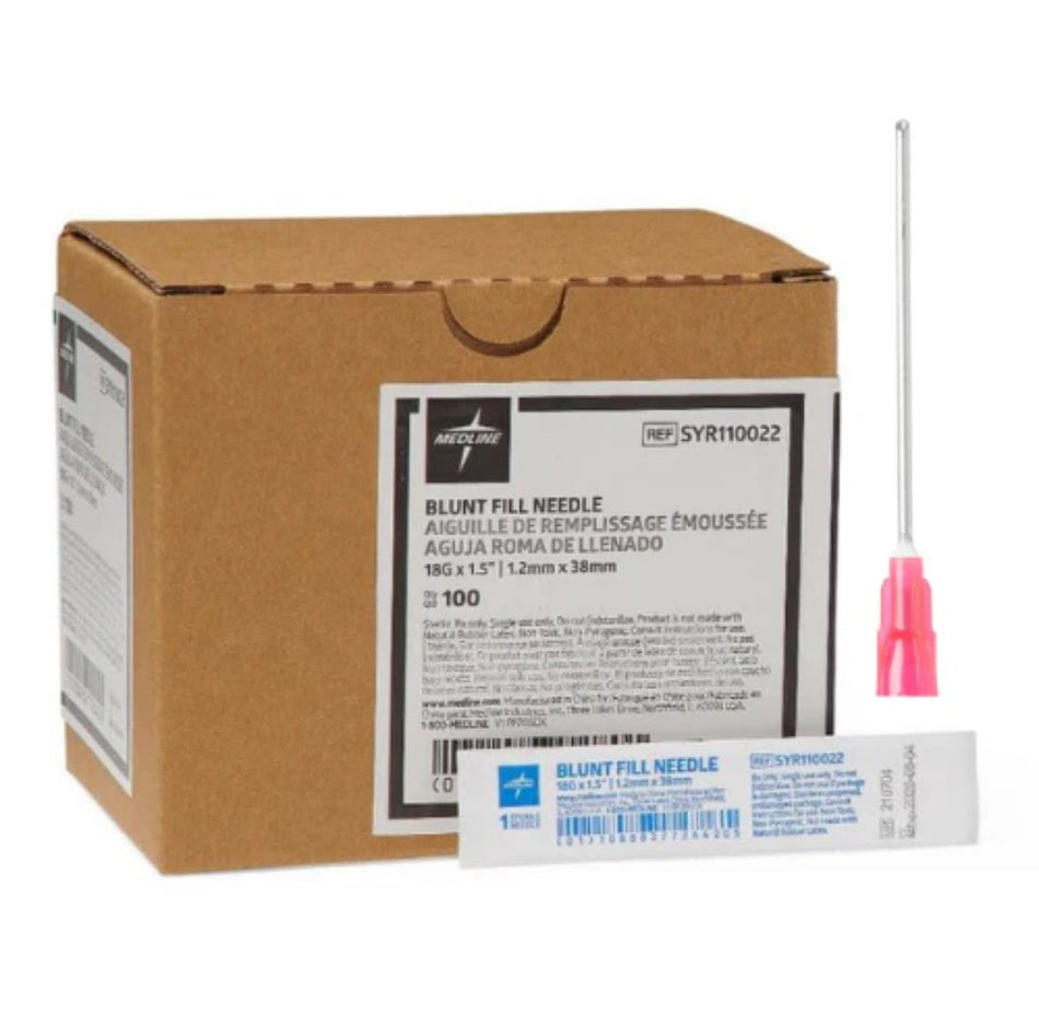 Medline SYR110022 18G x 1.5" Blunt Fill Needle, Sterile, Case of 100