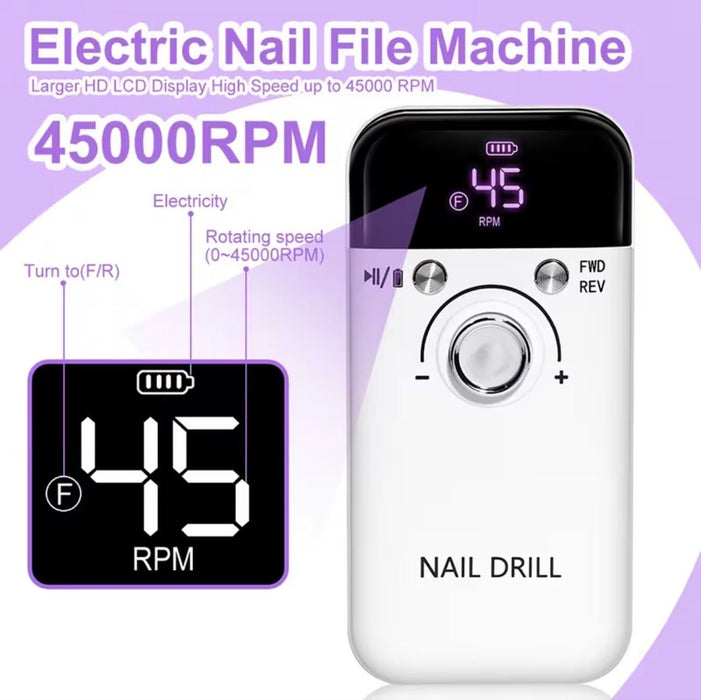 Professional Nail Drill E - File Machine, Portable 45,000 RPM