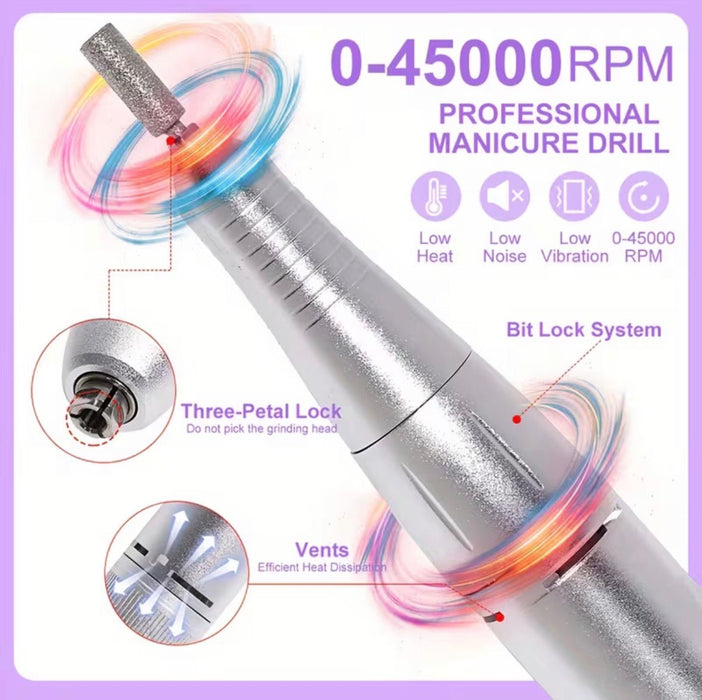 Professional Nail Drill E - File Machine, Portable 45,000 RPM