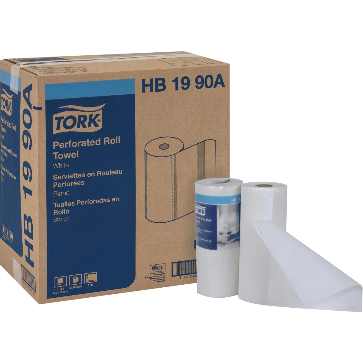 Tork Paper Towel HB1990A, 2 - ply 11” x 9” 84 Sheet White Roll, Case of 30