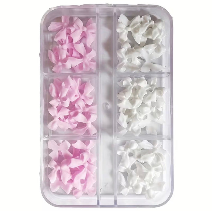 White + Pink Bows Nail Charms 3D Resin Nail Art Gems, 30pcs
