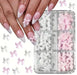 White + Pink Bows Nail Charms 3D Resin Nail Art Gems, 30pcs