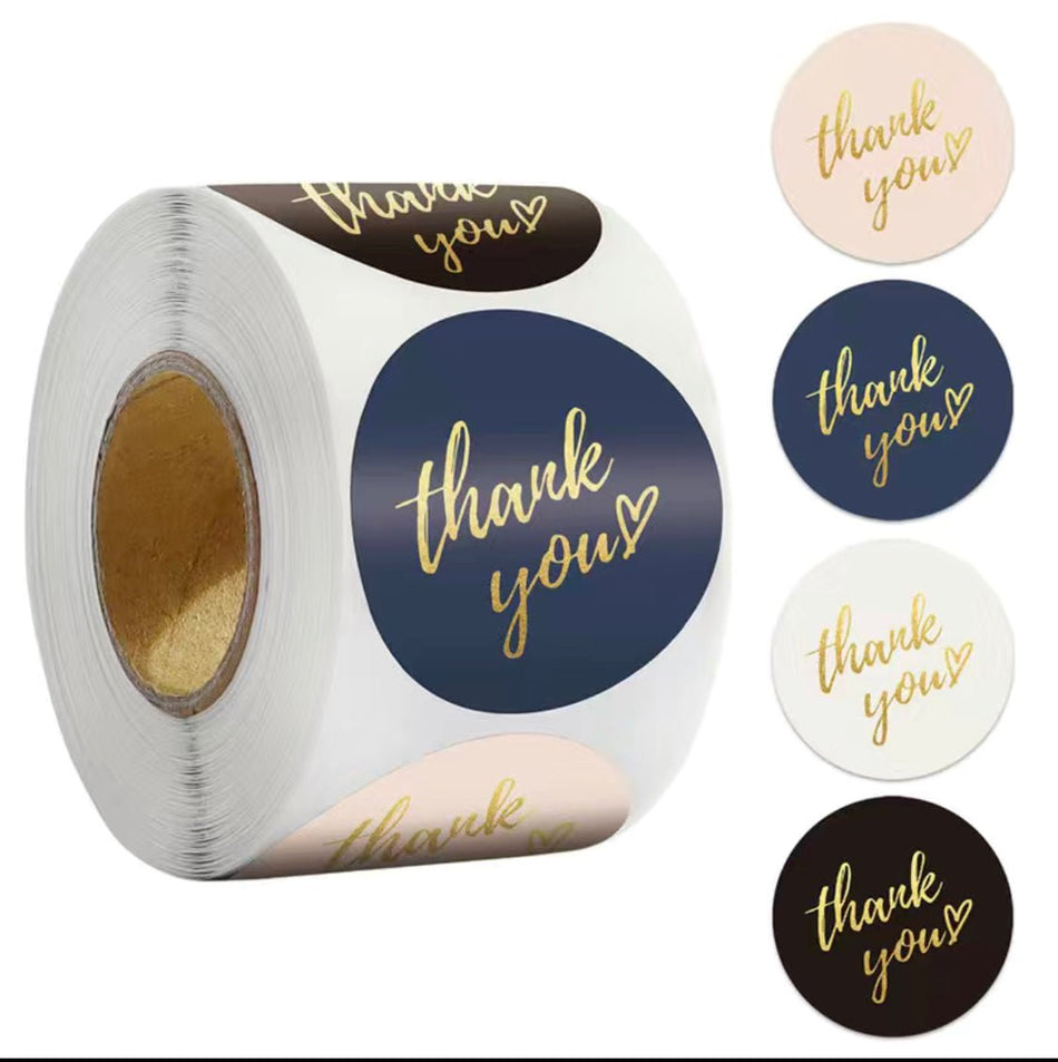 1" Round "Thank You" Gold Hot Stamped Labels (500/roll) - Beauty Pro Supplies Canada