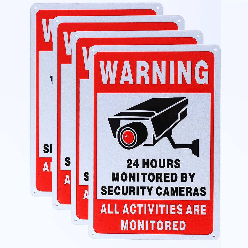 10"x7" Warning 24-Hour Monitored Cameras Aluminum Sign - Beauty Pro Supplies Canada