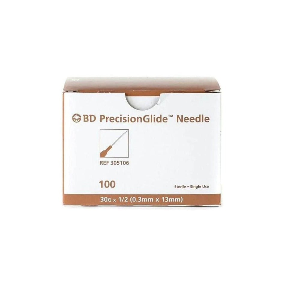 BD 305106 30G x 0.5" Precision Glide Disposable Needle, Sterile, Box of 100