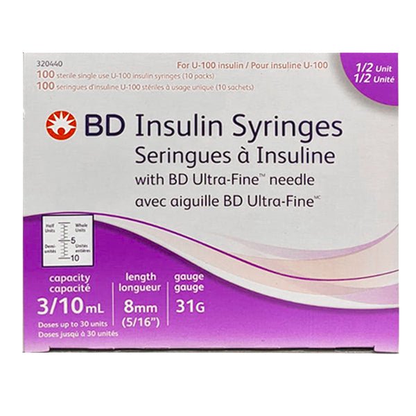 BD 320440 0.3mL | 31G x 5/16" Ultra-Fine Insulin Syringes | 100 per Box - Beauty Pro Supplies Canada