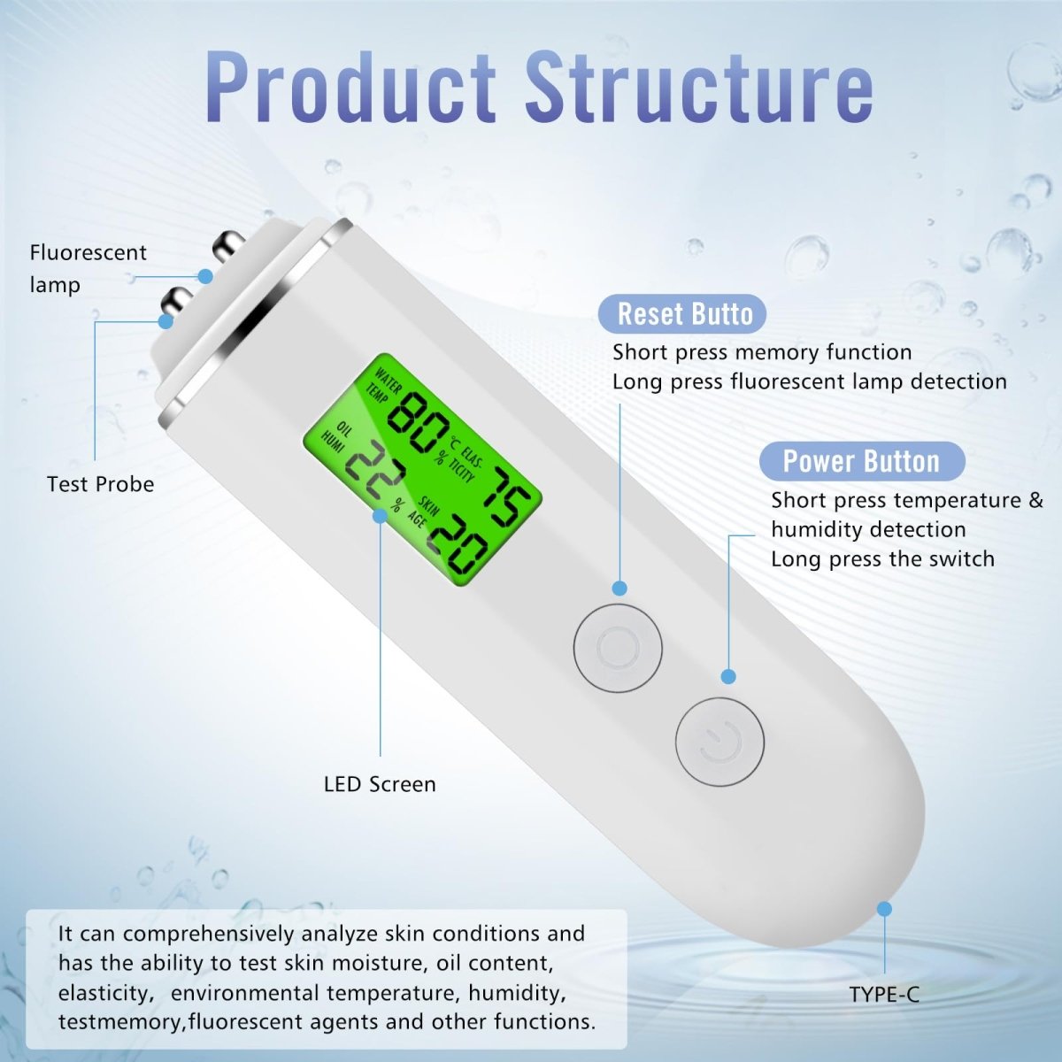 Digital Skin Moisturizer Meter Analyzer Facial Skin Care Tool