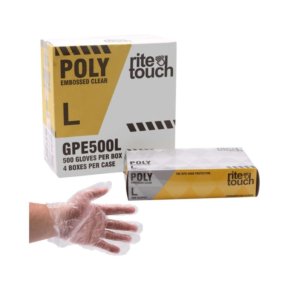 Disposable Embossed Poly Gloves, PF Clear (500/box) - Beauty Pro Supplies Canada