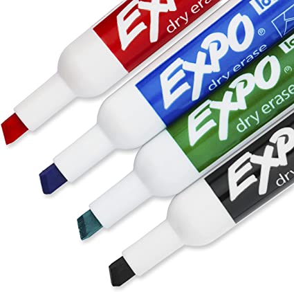 Dry Erase Markers, Chisel Tip Low-Odor Assorted Colours (Pack of 4)