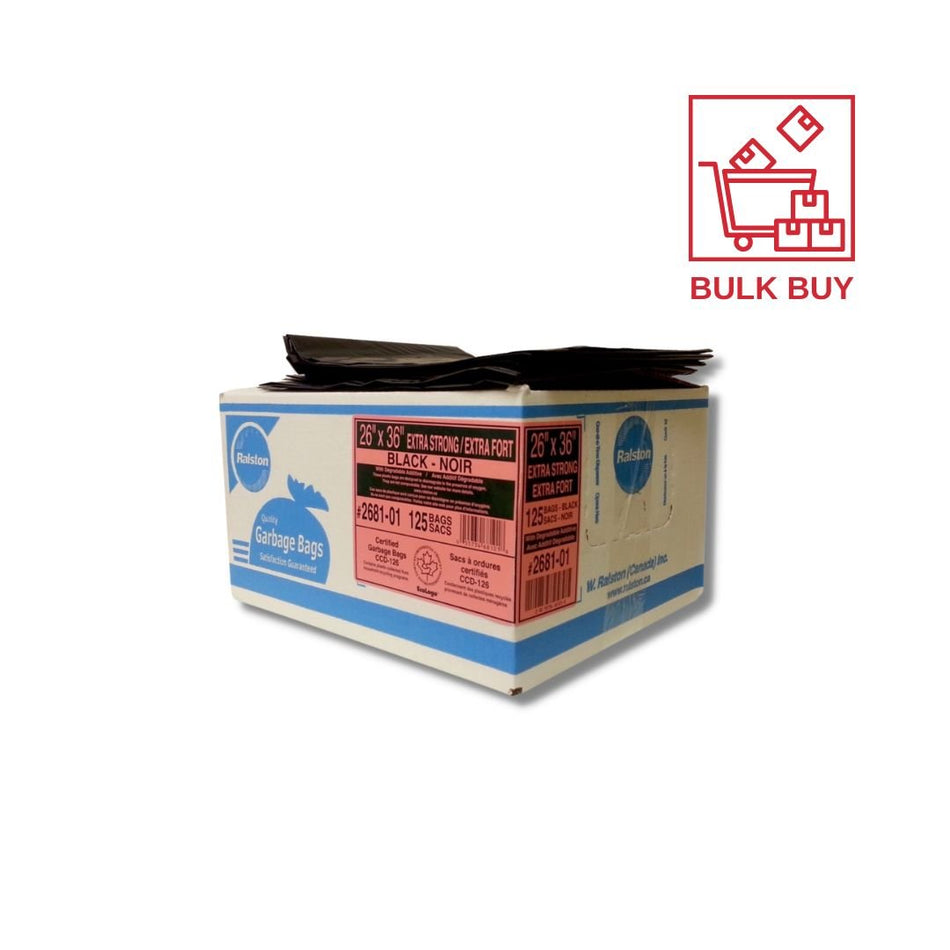 Garbage Bag Extra - Strong | 26" X 36" | Black | Case of 125 - Beauty Pro Supplies Canada