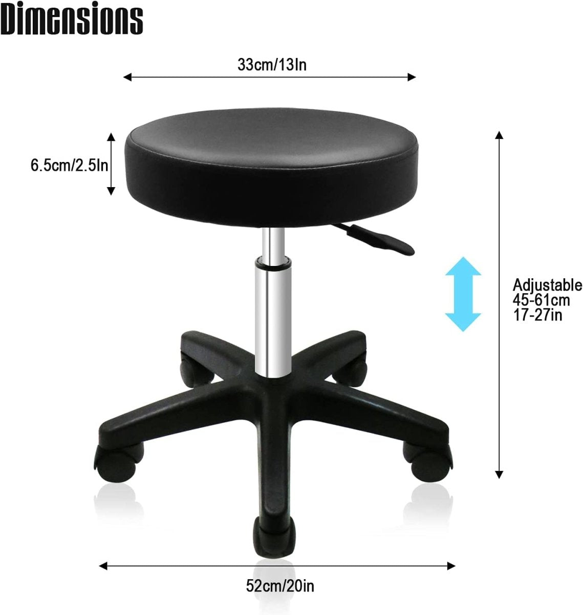 Hydraulic Adjustable Height Rolling Stool - White - Beauty Pro Supplies Canada