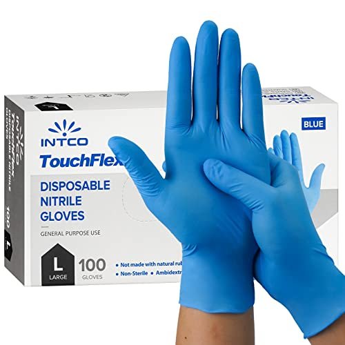 Intco TouchFlex Disposable Nitrile Gloves, Blue PF Large (100/box) - Beauty Pro Supplies Canada