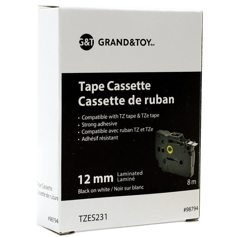 Label Tape Cassette TZ / TZe 12mm | Black Text on White