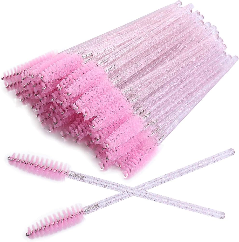 Lash Brush Mascara Wands Spoolies, Pink Glitter (50 pack) - Beauty Pro Supplies Canada