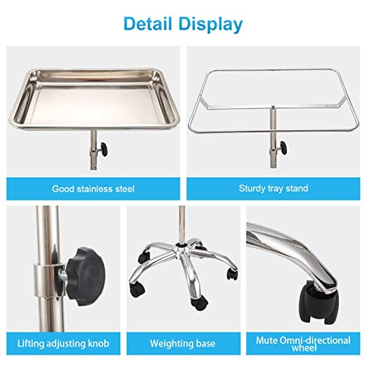 Mobile Multipurpose Tray Cart / Trolley with Removable Metal Tray - Beauty Pro Supplies Canada
