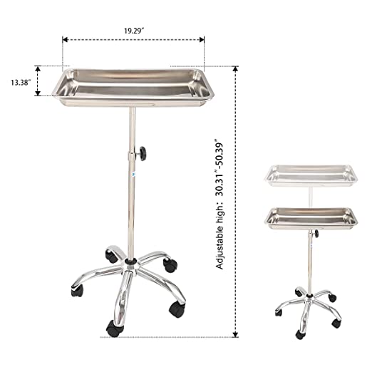 Stainless Steel Mobile Tray Cart / Trolley with Removable Tray for Medical Aesthetics