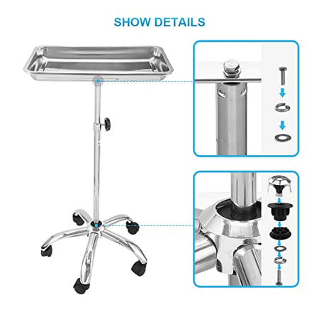 Stainless Steel Mobile Tray Cart / Trolley with Removable Tray for Medical Aesthetics