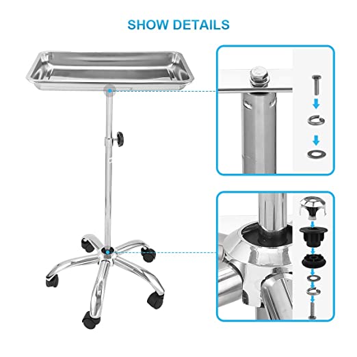 Mobile Multipurpose Tray Cart / Trolley with Removable Metal Tray - Beauty Pro Supplies Canada