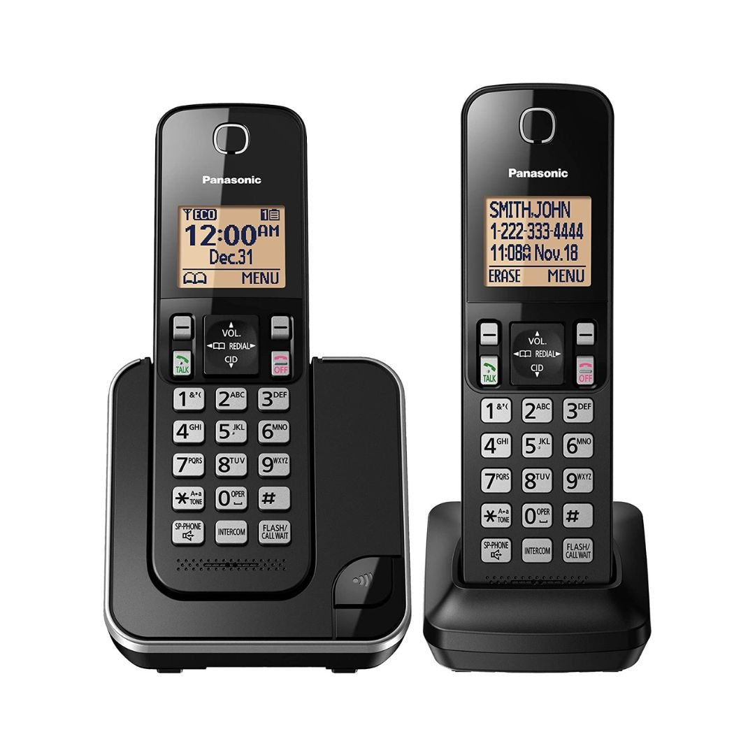 Panasonic KX-TGC352B Cordless Phone - 2-Handset | Amber Backlit Display | Black