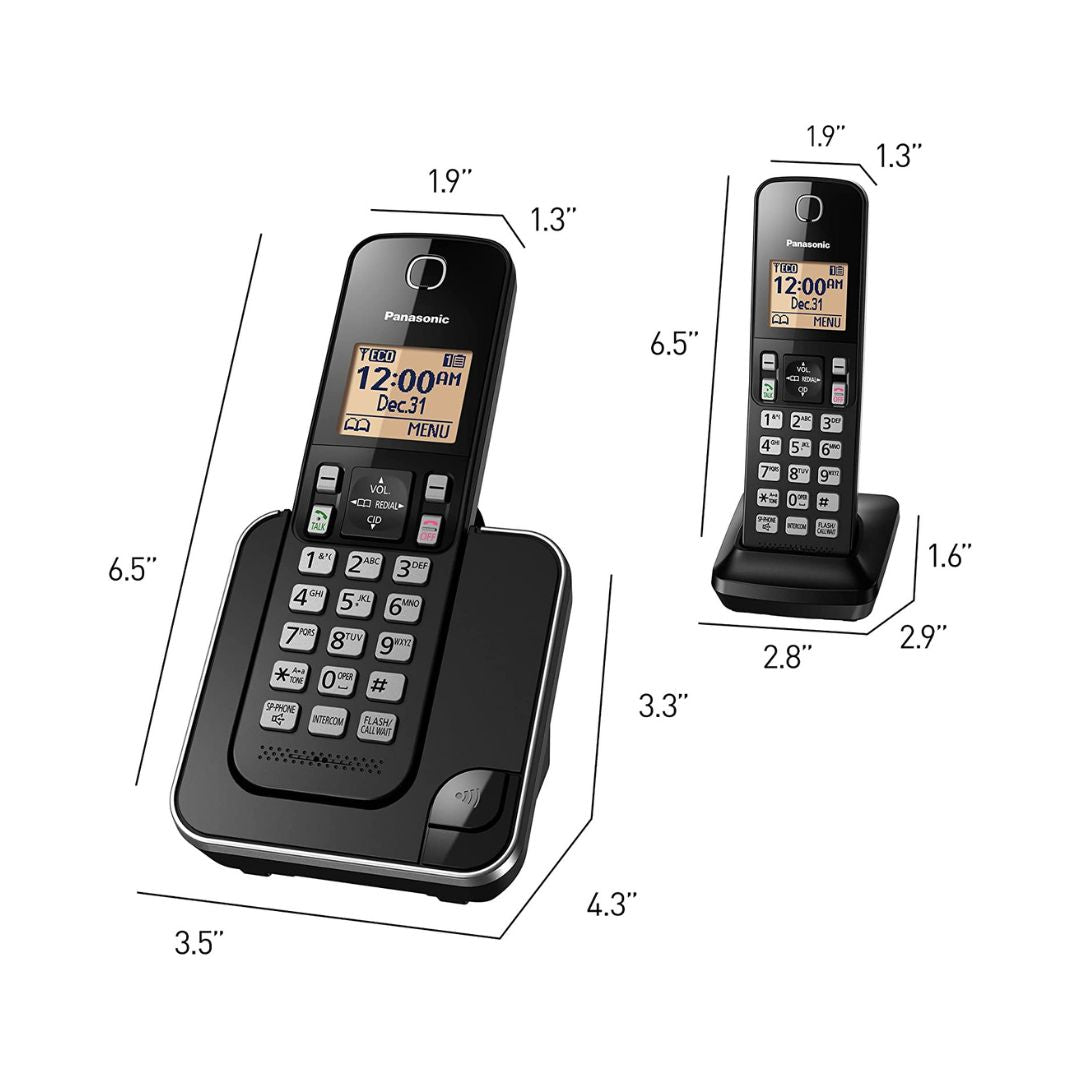 Panasonic KX-TGC352B Cordless Phone - 2-Handset | Amber Backlit Display | Black