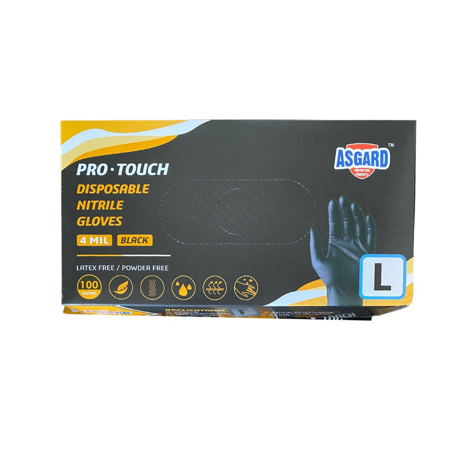 Pro-Touch Disposable Nitrile Gloves, Black Large (100/box) - Beauty Pro Supplies Canada
