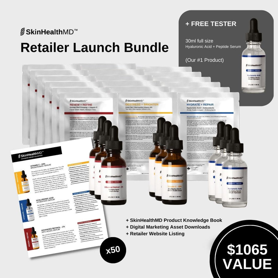SkinHealthMD Retailer Launch Bundle, 6 Top SKU's, Tester + Promo Material - Value of $1,065 - Beauty Pro Supplies Canada