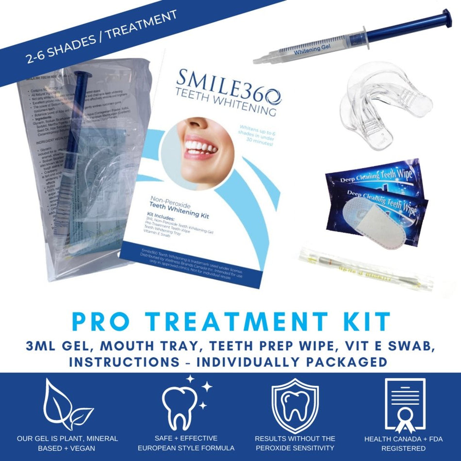 Smile360 Teeth Whitening Pro Treatment Kit | Gel, Mouth Tray, Prep Wipe + Vitamin E Swab - Beauty Pro Supplies Canada