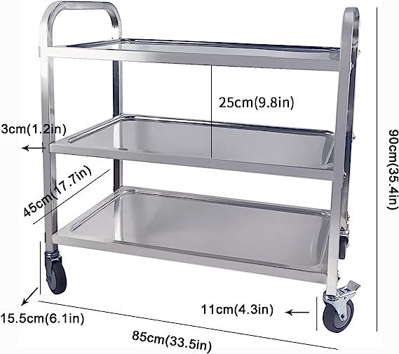 Spa Equipment Cart, 3 Tier Stainless Steel