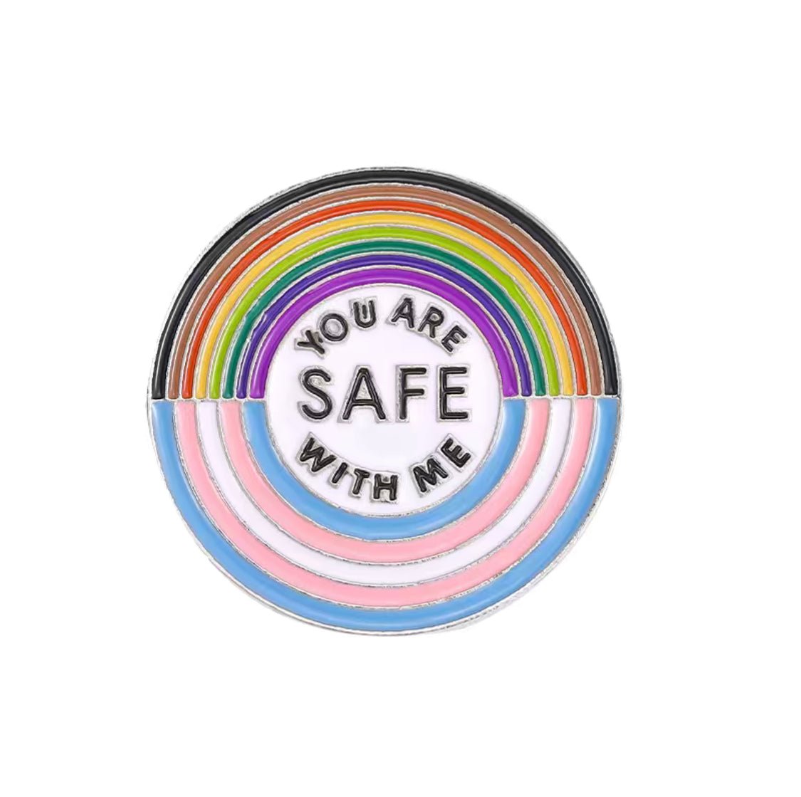 You are Safe with Me Pride / Trans Pride Enamel Lapel Brooch Pin for Aestheticians - Beauty Pro Supplies Canada