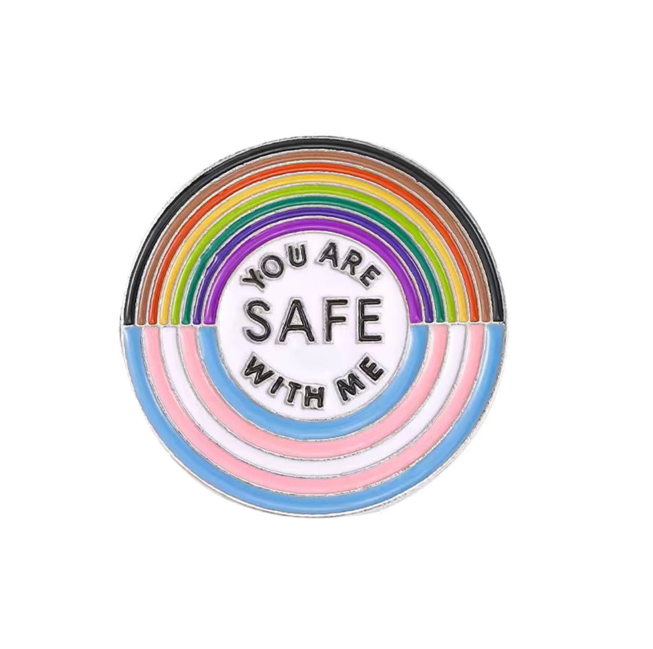 Lapel Pin - You are Safe with Me Pride / Trans Pride Enamel Pin for Aesthetician