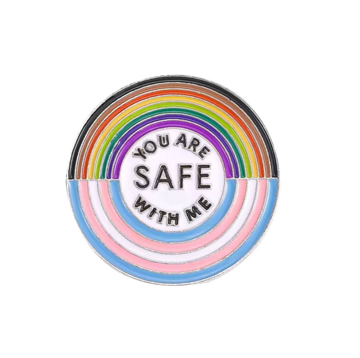 Lapel Pin - You are Safe with Me Pride / Trans Pride Enamel Pin for Aesthetician